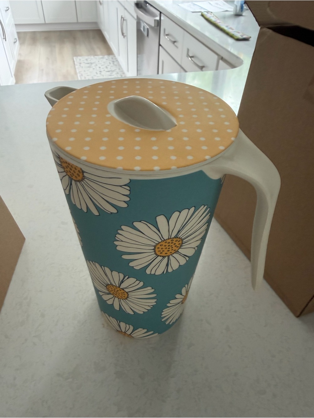 Matilda Jane Blue Daisy Pitcher with Yellow Polka Dot Lid